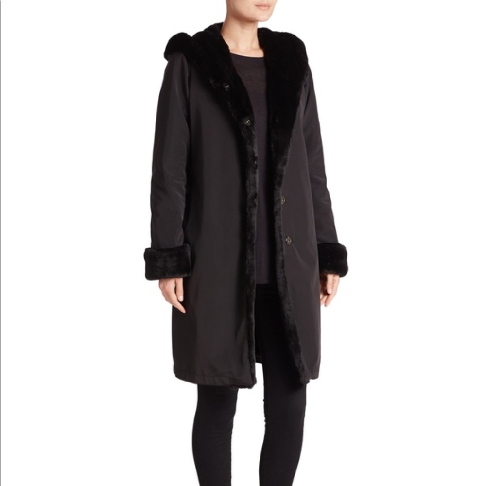 Jane Post Faux-Fur-Lined Button-Front Coat Size Small Sm S